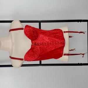 Vintage Shirley of Hollywood red suspended shape-wear corset women size 34